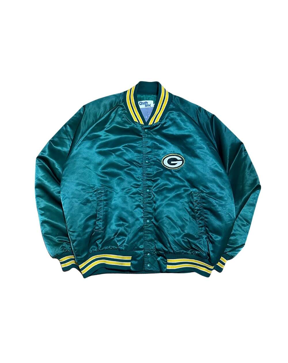 Vintage 90s Chalk Line Satin Green Bay Packers Bomber Jacket